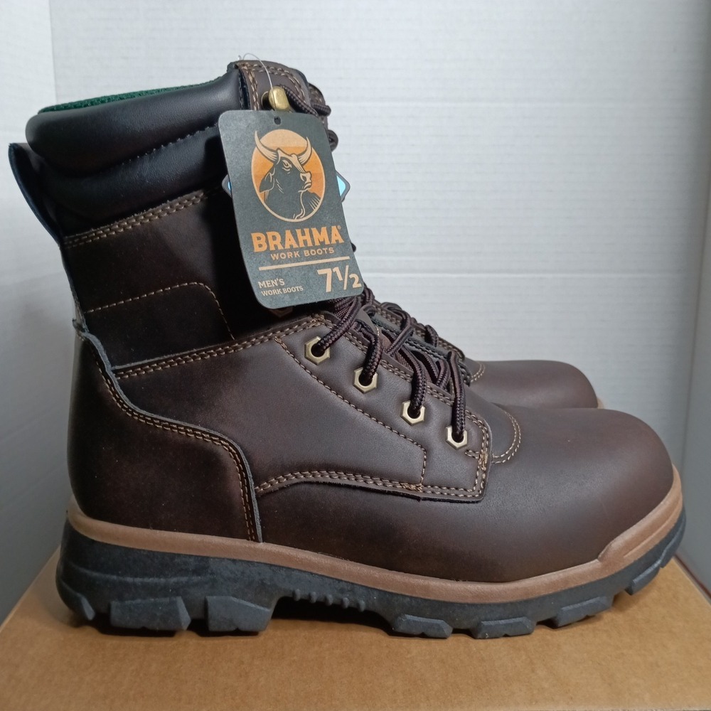 Brahma Koa Mens‎ Steel Toe Work Boots Size 7.5 Brown Breathable Speed Lacing NWT